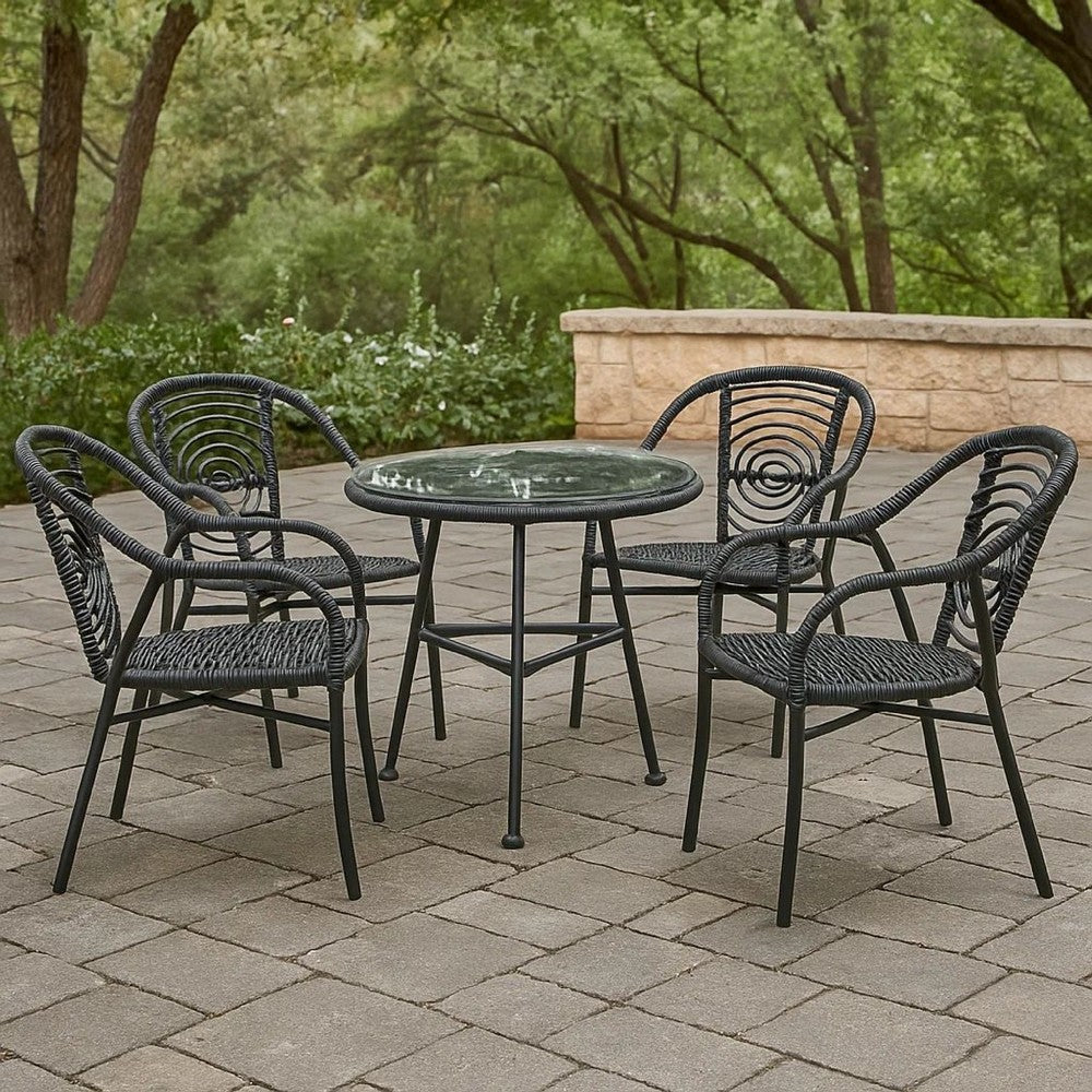 Benjara Tee Outdoor Side End Table, 20 Inch Rattan Weave with Glass Top, Gray