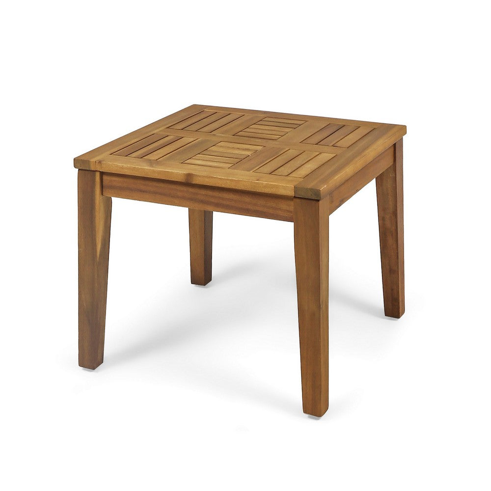 Benjara Bops Outdoor Side End Table, 20 Inch Square, Natural Brown Acacia Wood