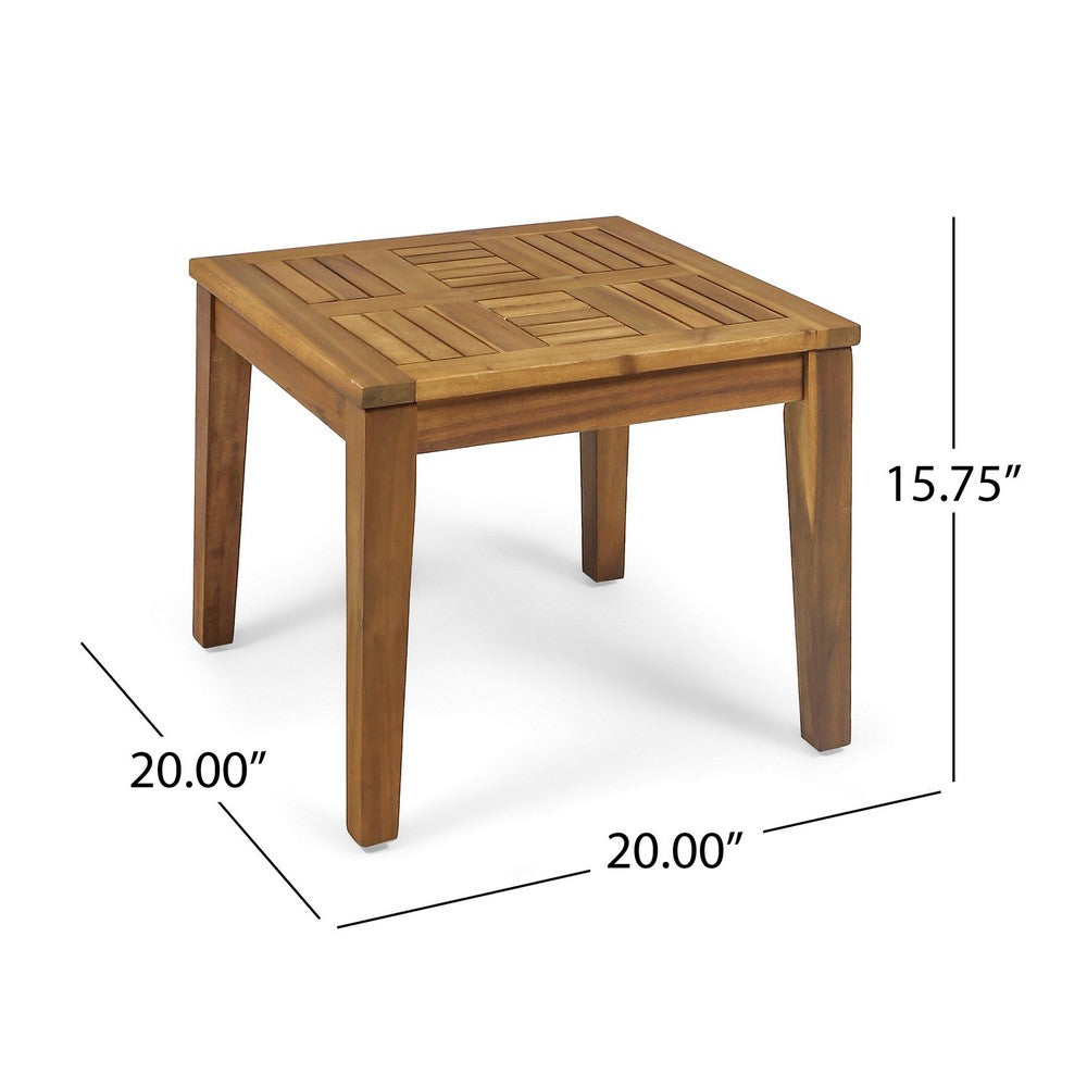 Benjara Bops Outdoor Side End Table, 20 Inch Square, Natural Brown Acacia Wood