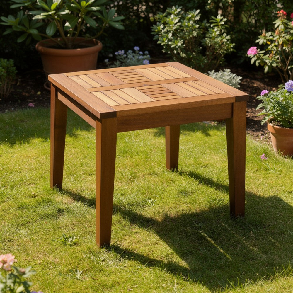 Benjara Bops Outdoor Side End Table, 20 Inch Square, Natural Brown Acacia Wood