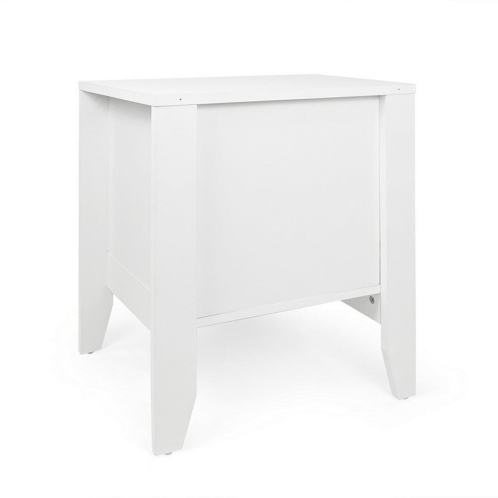 Benjara Crown Bedside Table Nightstand, 21 Inch w Drawer n Shelf, White MDF