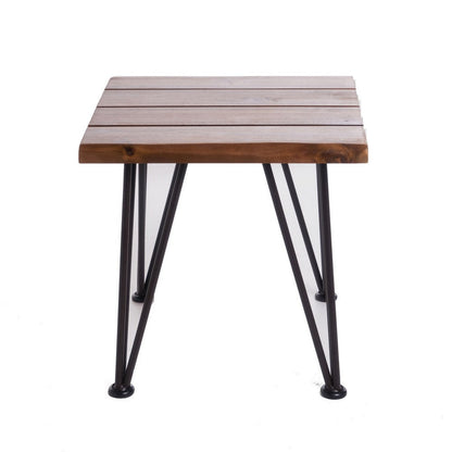 Benjara Zion Outdoor Accent Table, 18 Inch Square, Hairpin Legs, Brown Wood