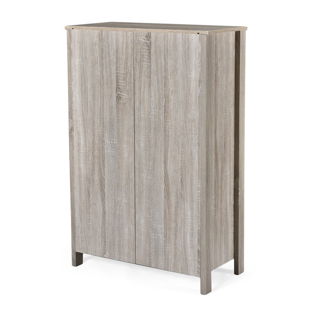 Benjara Sifa Tall Dresser Chest, 5 Drawers, Rustic Oak Gray MDF, Black Handles