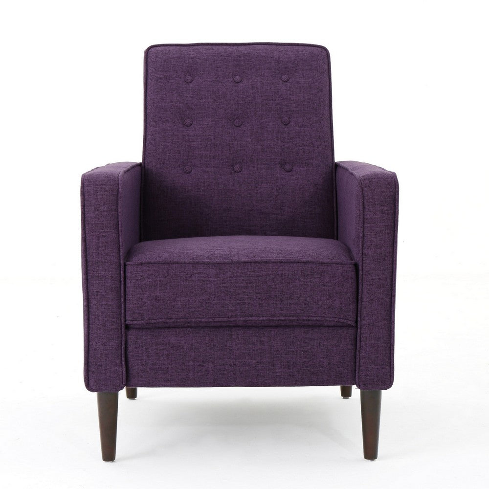 Benjara Dupe Manual Reclining Chair, Button Tufted Design, Purple Polyester