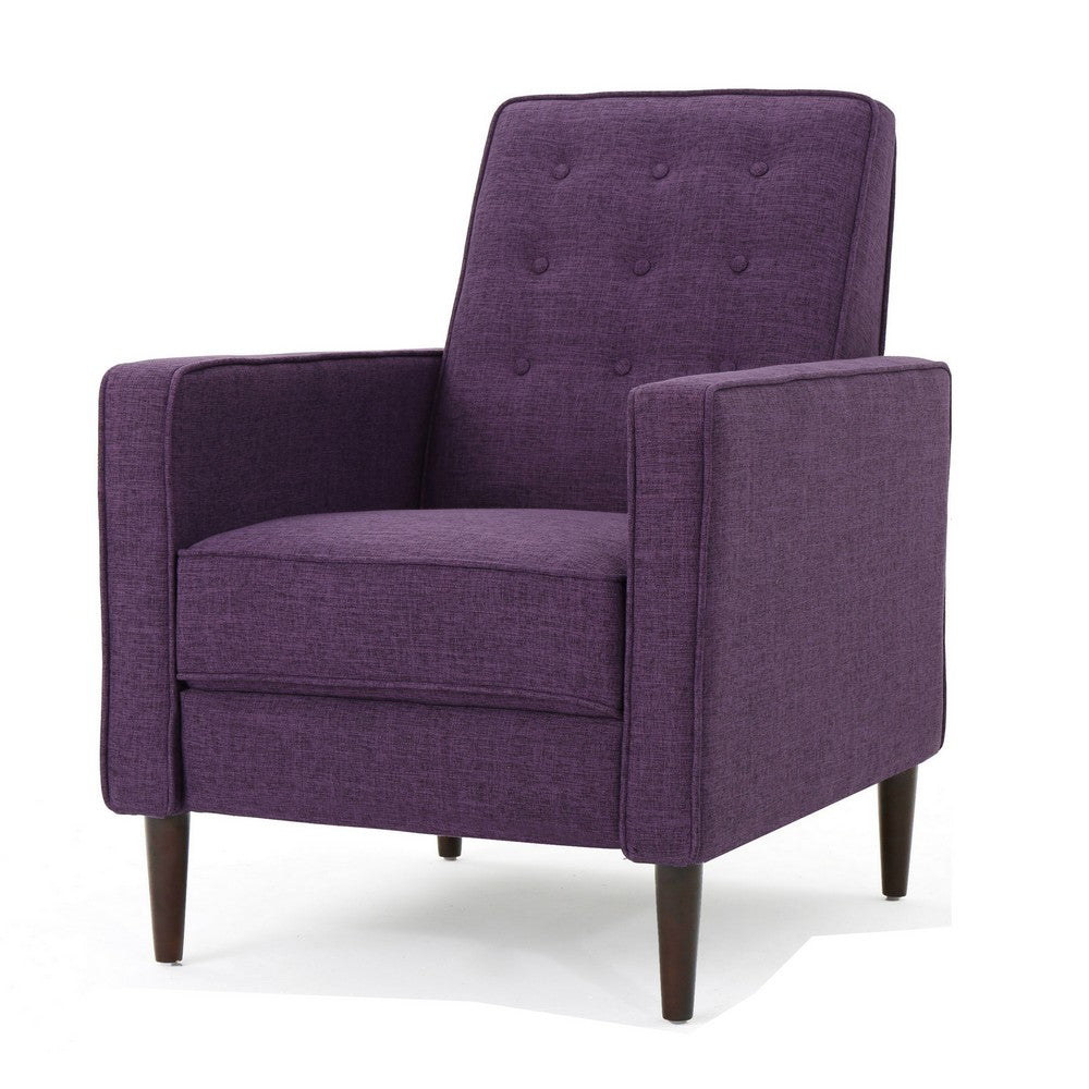 Benjara Dupe Manual Reclining Chair, Button Tufted Design, Purple Polyester