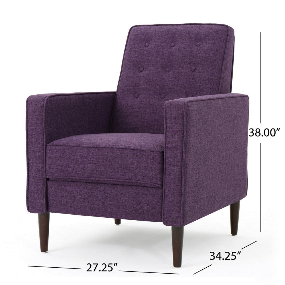 Benjara Dupe Manual Reclining Chair, Button Tufted Design, Purple Polyester
