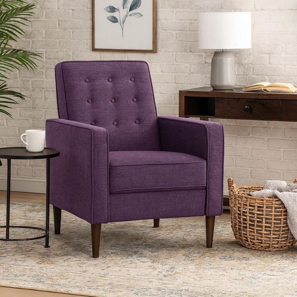 Benjara Dupe Manual Reclining Chair, Button Tufted Design, Purple Polyester