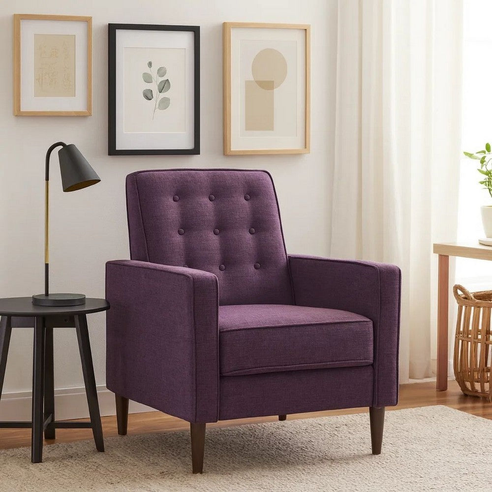 Benjara Dupe Manual Reclining Chair, Button Tufted Design, Purple Polyester