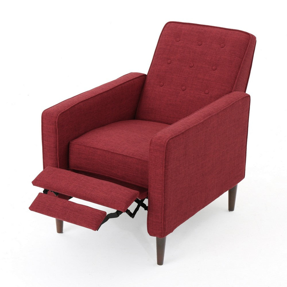 Benjara Dupe Manual Reclining Chair, Button Tufted Design, Red Polyester