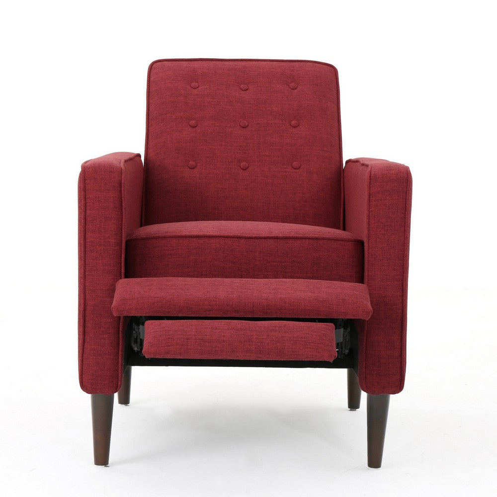 Benjara Dupe Manual Reclining Chair, Button Tufted Design, Red Polyester