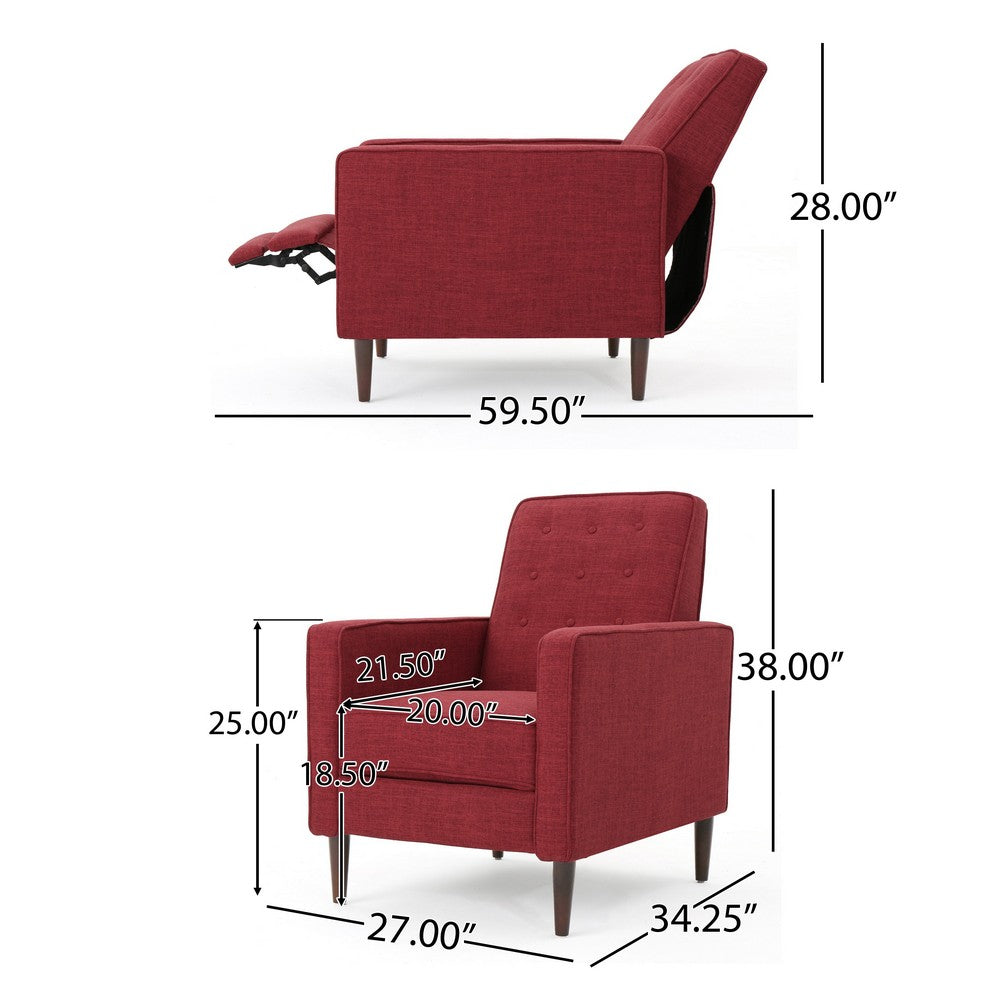 Benjara Dupe Manual Reclining Chair, Button Tufted Design, Red Polyester