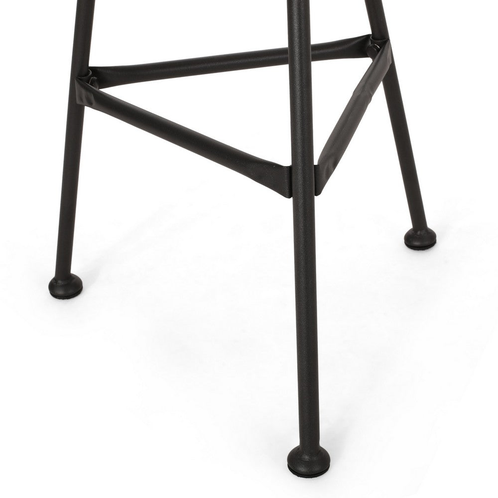 Benjara Tee Outdoor Side End Table, 20 Inch Rattan Weave, Glass Top, Steel