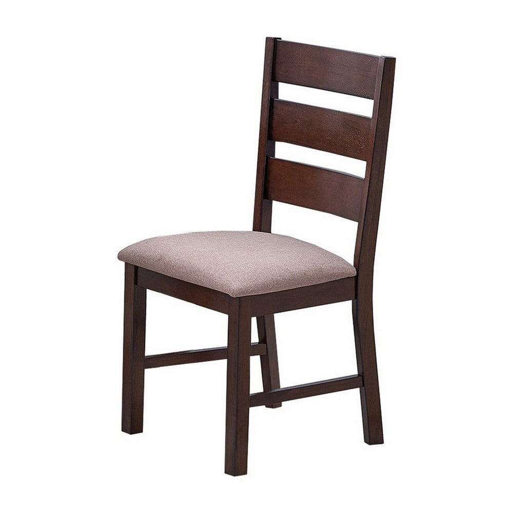 Benjara Yuzi Dining Chair Set of 2, Ladder Back, Cherry Brown Solid Wood