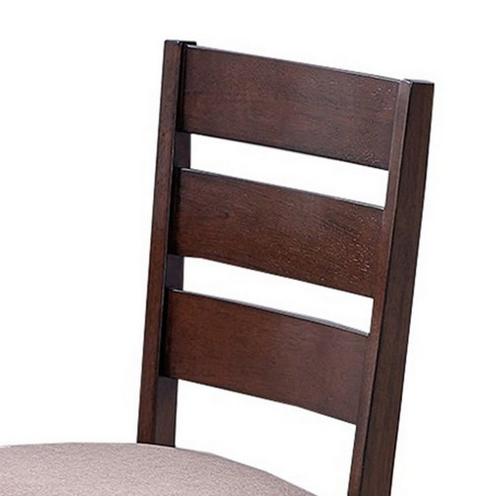 Benjara Yuzi Dining Chair Set of 2, Ladder Back, Cherry Brown Solid Wood