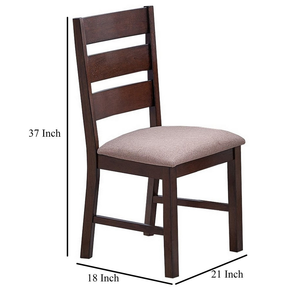 Benjara Yuzi Dining Chair Set of 2, Ladder Back, Cherry Brown Solid Wood