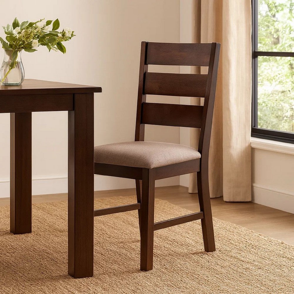 Benjara Yuzi Dining Chair Set of 2, Ladder Back, Cherry Brown Solid Wood