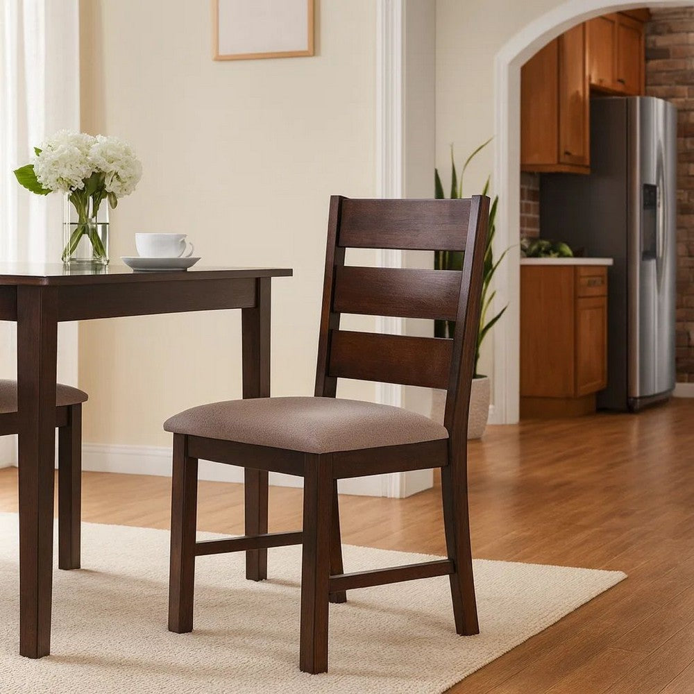 Benjara Yuzi Dining Chair Set of 2, Ladder Back, Cherry Brown Solid Wood