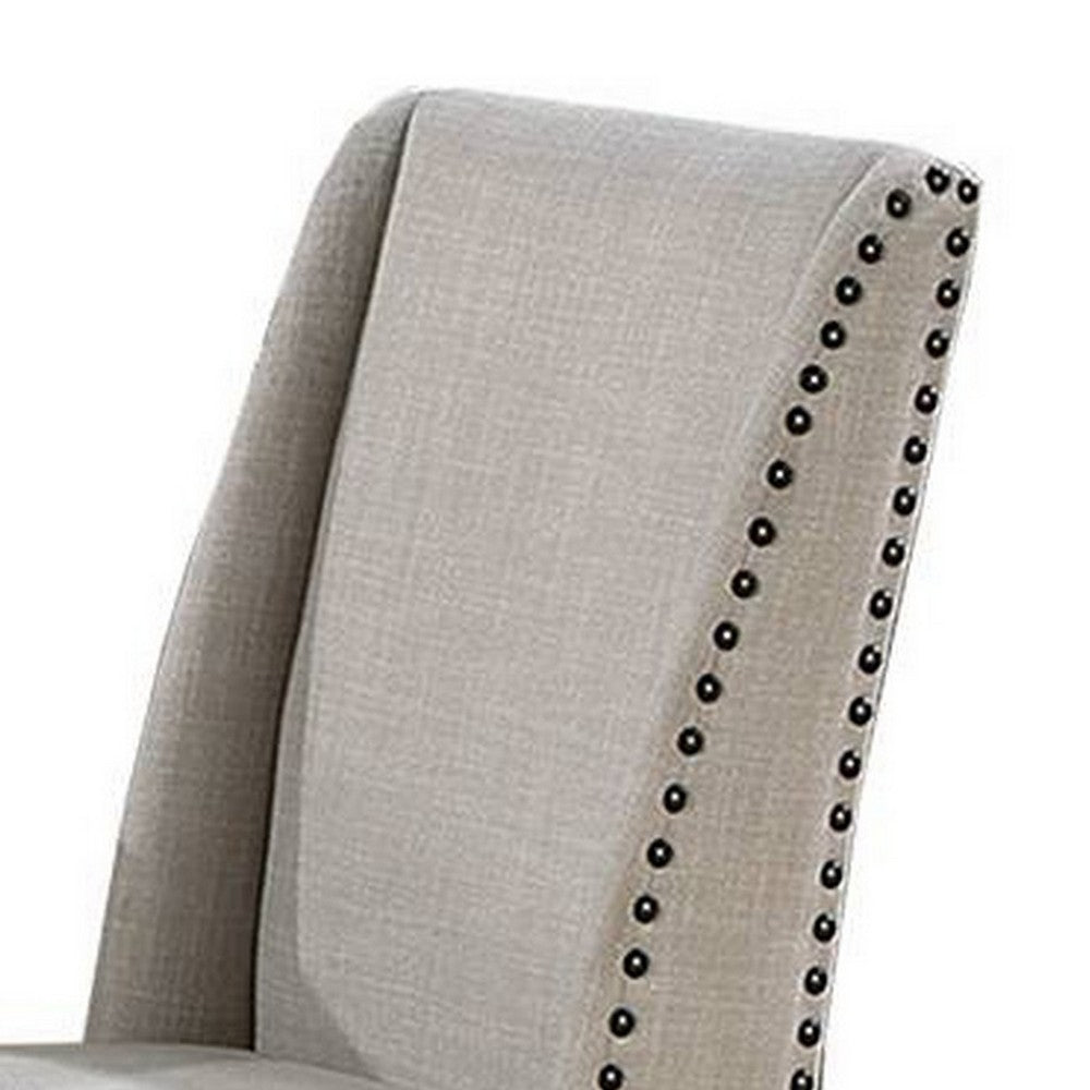 Benjara Alex Dining Side Chair Set of 2, Wingback, Nailhead Brown Wood, Beige