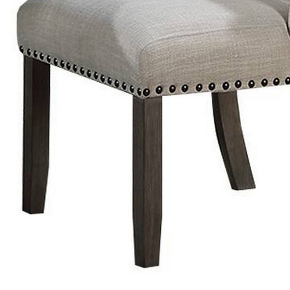 Benjara Alex Dining Side Chair Set of 2, Wingback, Nailhead Brown Wood, Beige