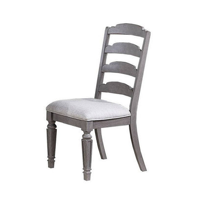 Benjara Winie Dining Side Chair Set of 2, Carved, Ladder Back, Light Gray Wood