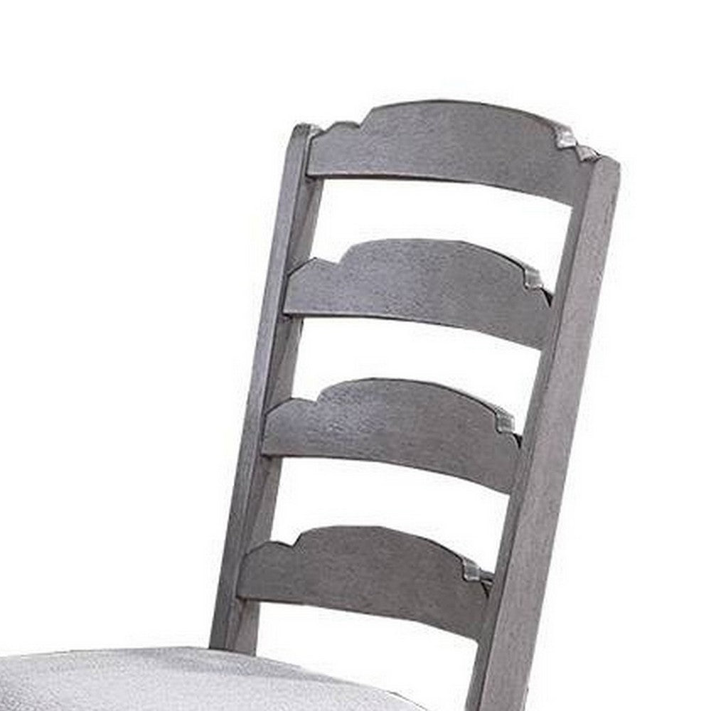 Benjara Winie Dining Side Chair Set of 2, Carved, Ladder Back, Light Gray Wood