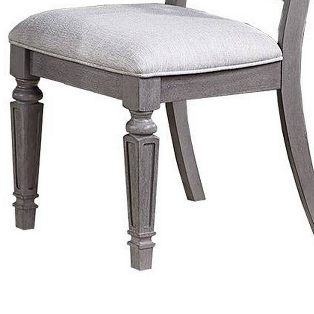 Benjara Winie Dining Side Chair Set of 2, Carved, Ladder Back, Light Gray Wood