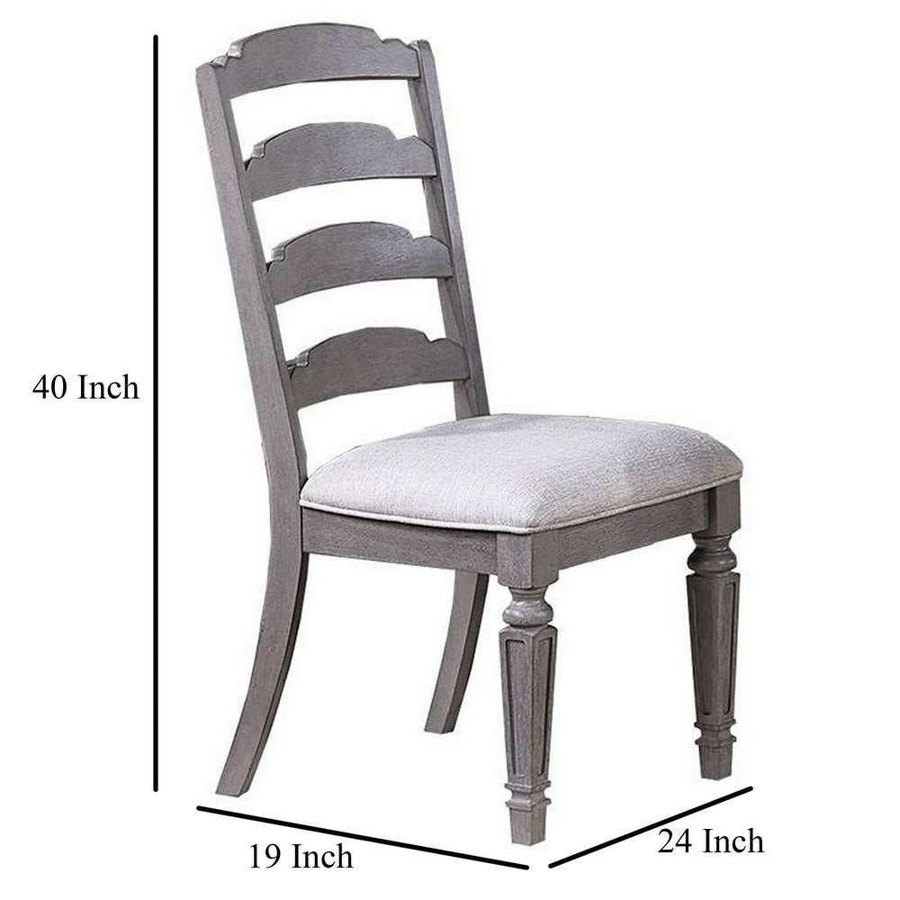 Benjara Winie Dining Side Chair Set of 2, Carved, Ladder Back, Light Gray Wood