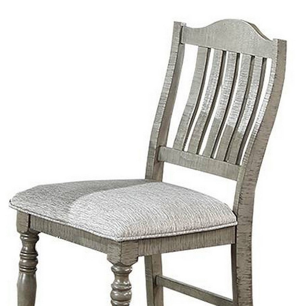 Benjara Rizi Counter Height Chair Set of 2, Carved Legs, Open Slats, Gray Wood