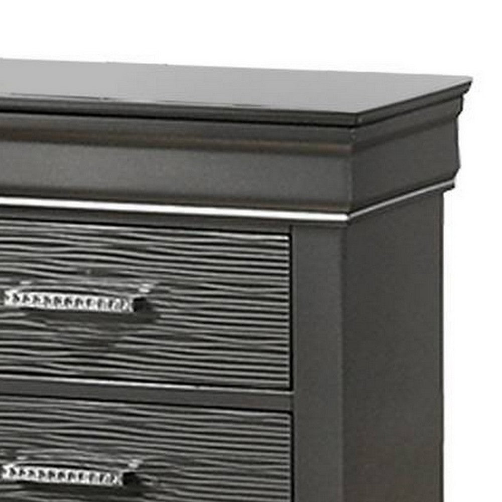 Benjara Jean Nightstand, 2 Drawers, Curved Frame, 24 Inch Dark Gray Solid Wood