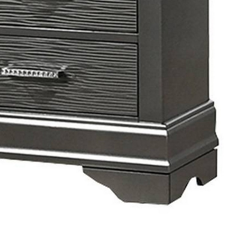 Benjara Jean Nightstand, 2 Drawers, Curved Frame, 24 Inch Dark Gray Solid Wood