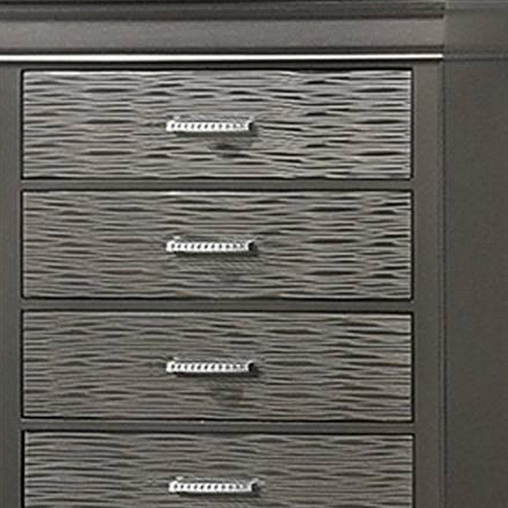 Benjara Jean Tall Dresser Chest, 5 Drawers, Chrome, Dark Gray Solid Wood