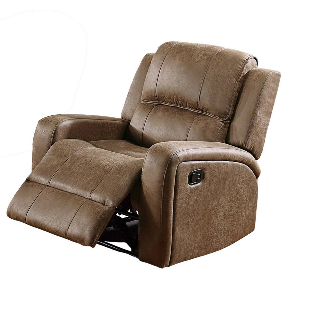 Benjara Charles Manual Recliner Chair, Chestnut Brown Faux Leather, Solid Wood