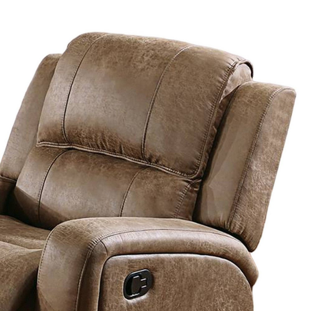 Benjara Charles Manual Recliner Chair, Chestnut Brown Faux Leather, Solid Wood