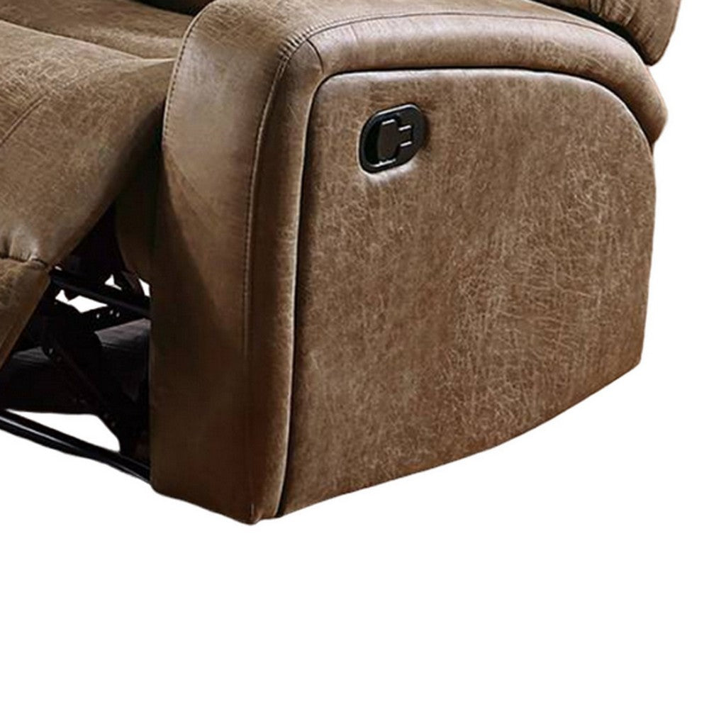 Benjara Charles Manual Recliner Chair, Chestnut Brown Faux Leather, Solid Wood
