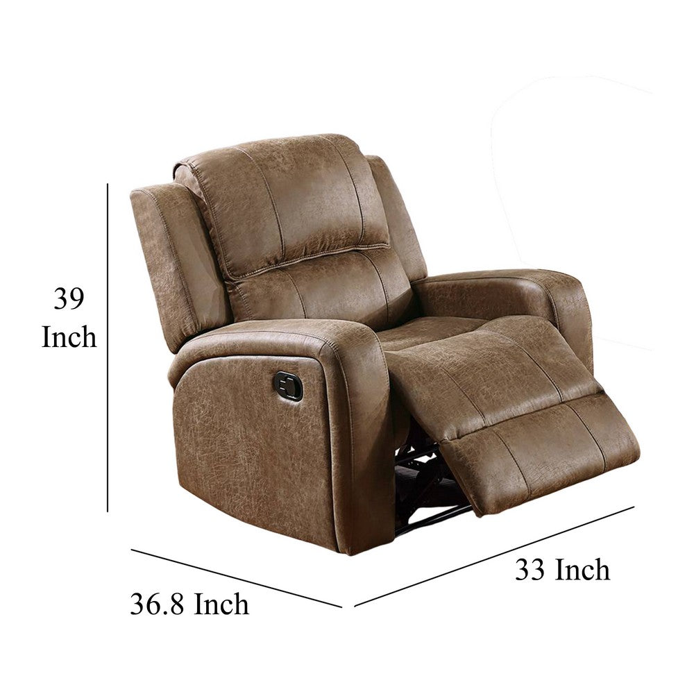 Benjara Charles Manual Recliner Chair, Chestnut Brown Faux Leather, Solid Wood