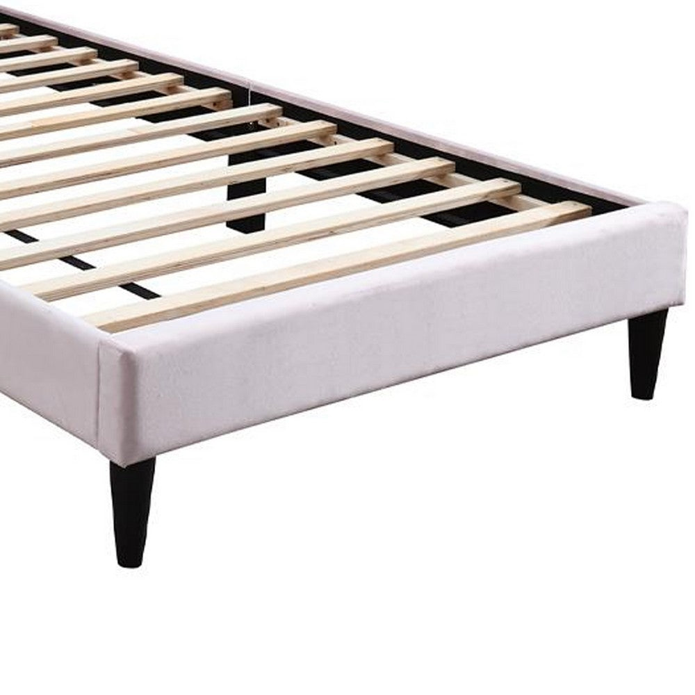 Benjara Lilian Twin Bed, Tufted Light Pink Velvet Upholstery, Chevron Stitch