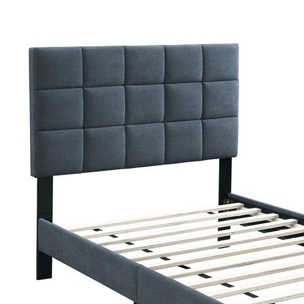 Benjara Lilian Twin Bed, Soft Biscuit Tufted Charcoal Gray Linen Upholstery