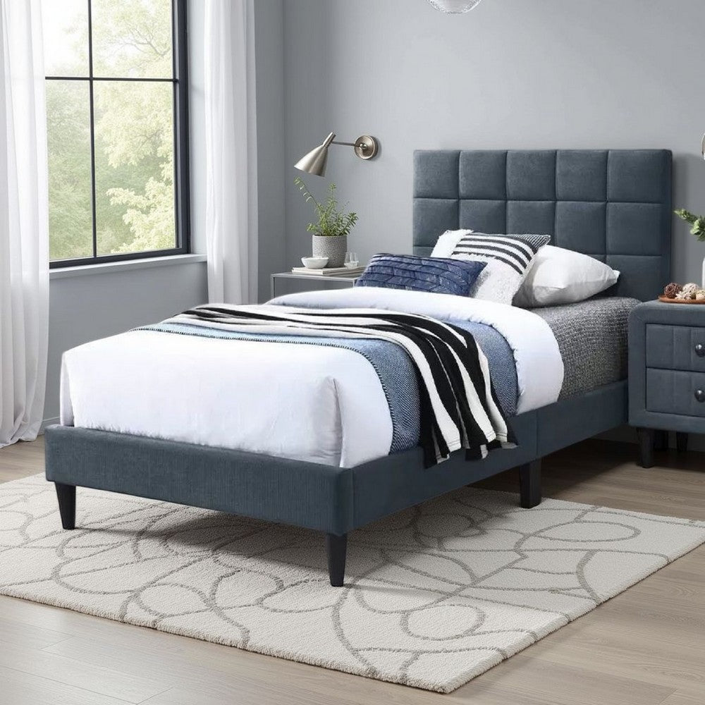 Benjara Lilian Twin Bed, Soft Biscuit Tufted Charcoal Gray Linen Upholstery