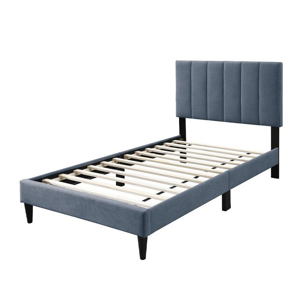 Benjara Lilian Twin Bed, Soft Channel Tufted Charcoal Gray Linen Upholstery