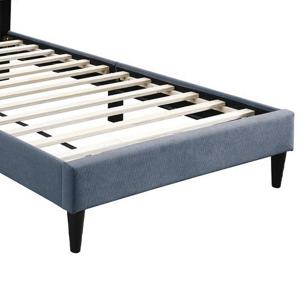 Benjara Lilian Twin Bed, Soft Channel Tufted Charcoal Gray Linen Upholstery