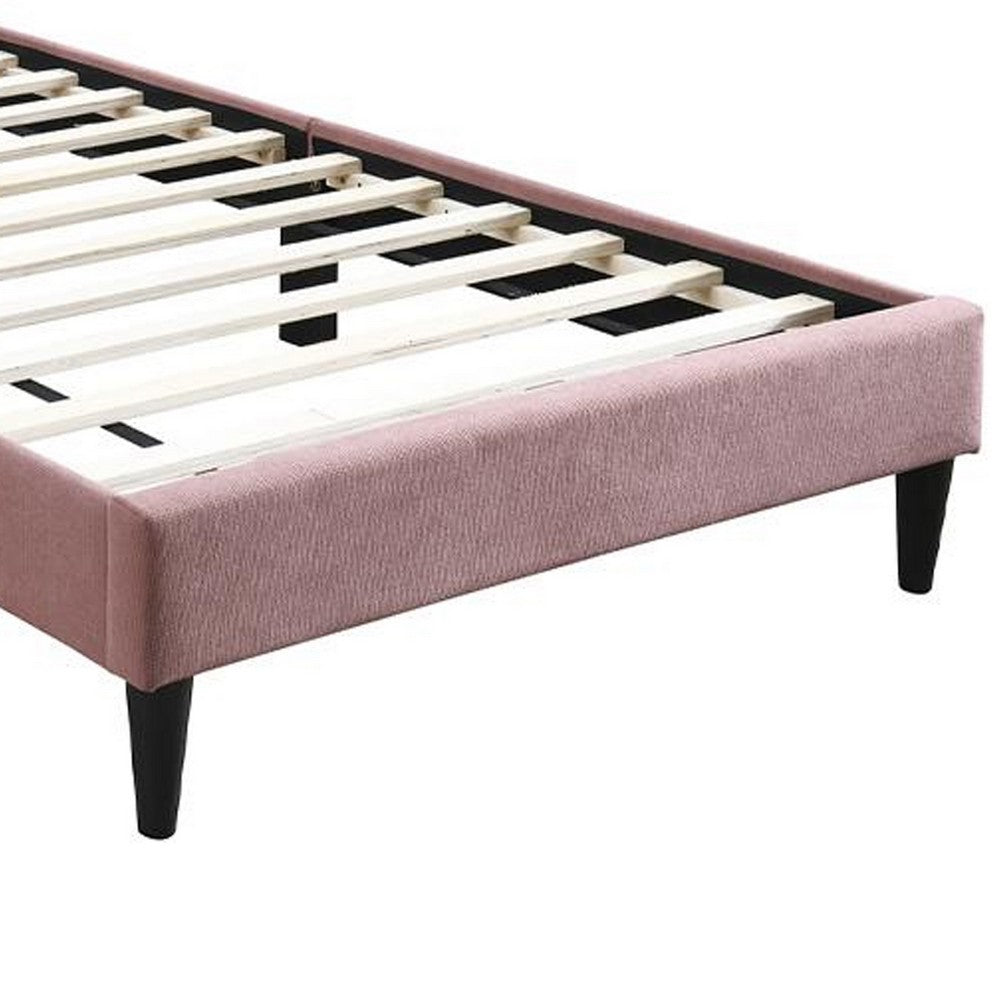 Benjara Lilian Full Size Bed, Blush Pink Linen Upholstery, Channel Tufted