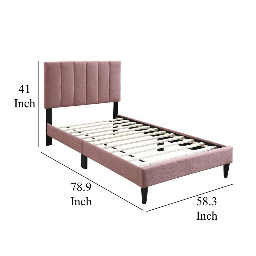 Benjara Lilian Full Size Bed, Blush Pink Linen Upholstery, Channel Tufted