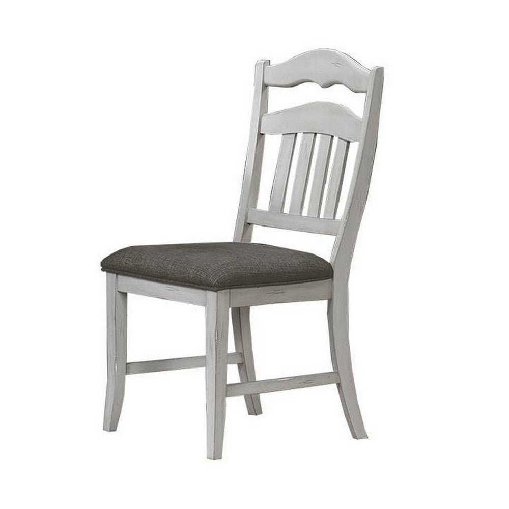 Benjara Zeke Dining Chairs, Set of 2, Ladder Back, Classic White Wood, Gray Fabric