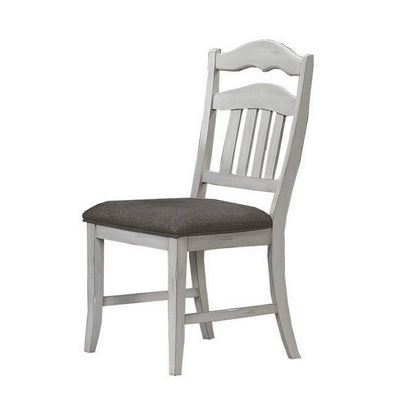 Benjara Zeke Dining Chairs, Set of 2, Ladder Back, Classic White Wood, Gray Fabric