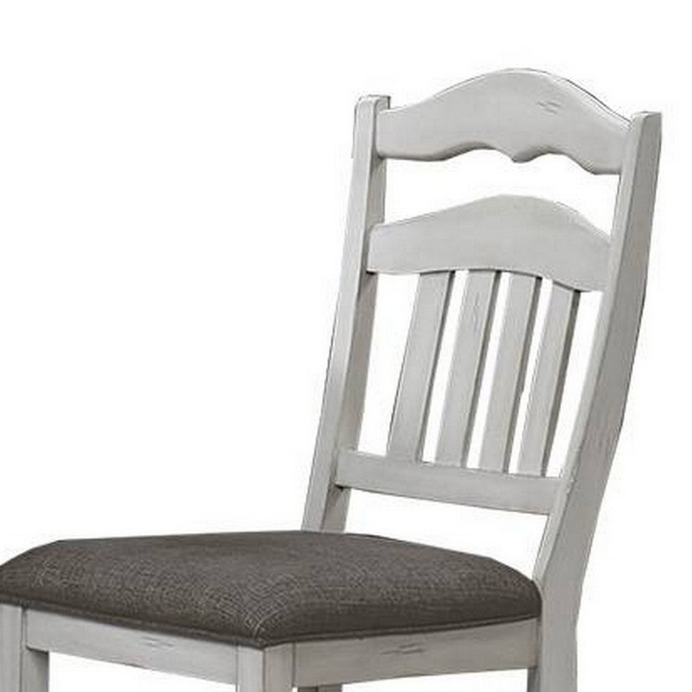 Benjara Zeke Dining Chairs, Set of 2, Ladder Back, Classic White Wood, Gray Fabric