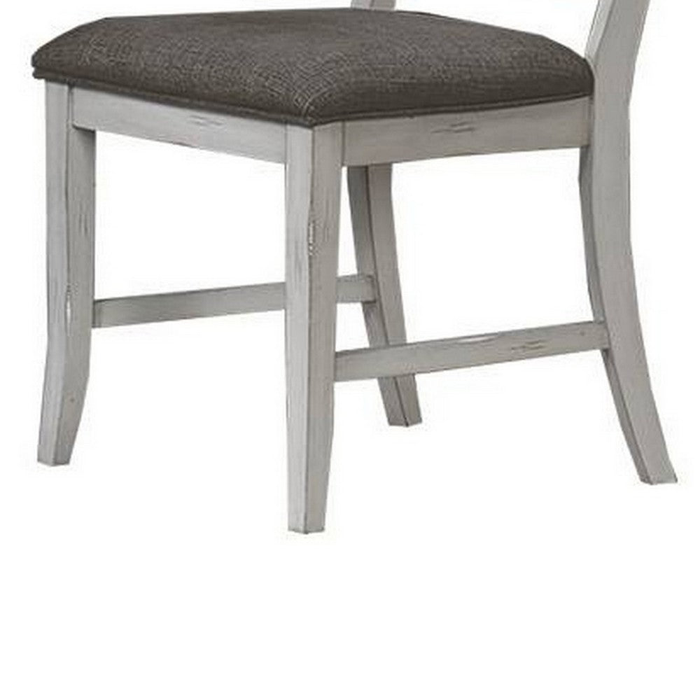 Benjara Zeke Dining Chairs, Set of 2, Ladder Back, Classic White Wood, Gray Fabric