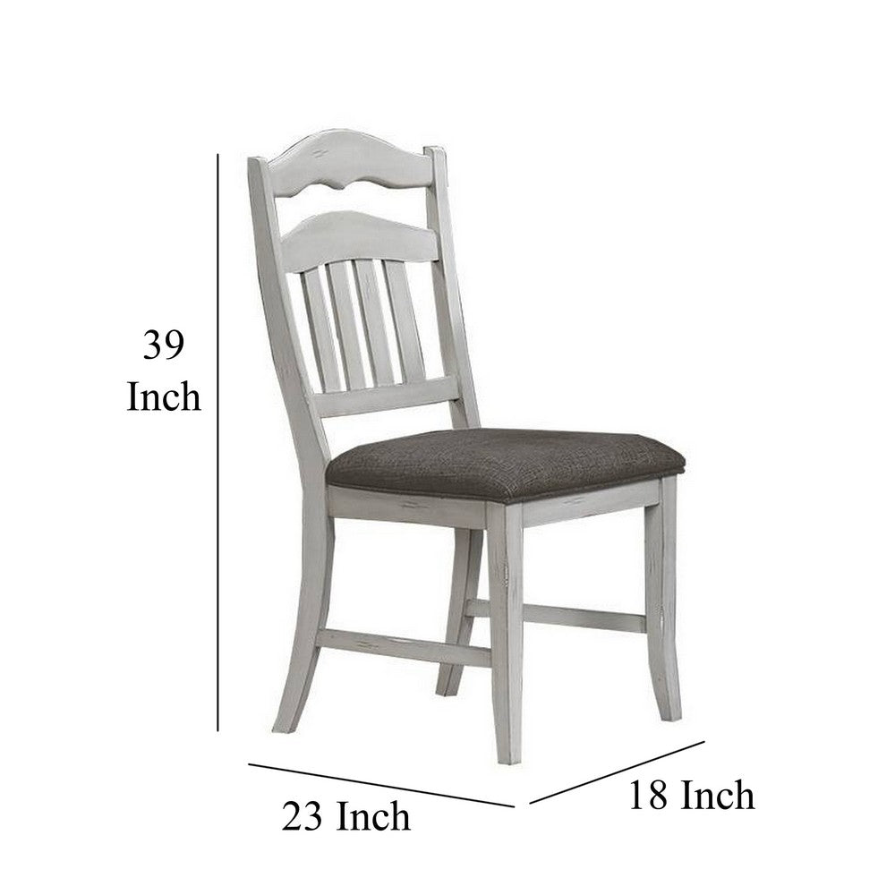 Benjara Zeke Dining Chairs, Set of 2, Ladder Back, Classic White Wood, Gray Fabric