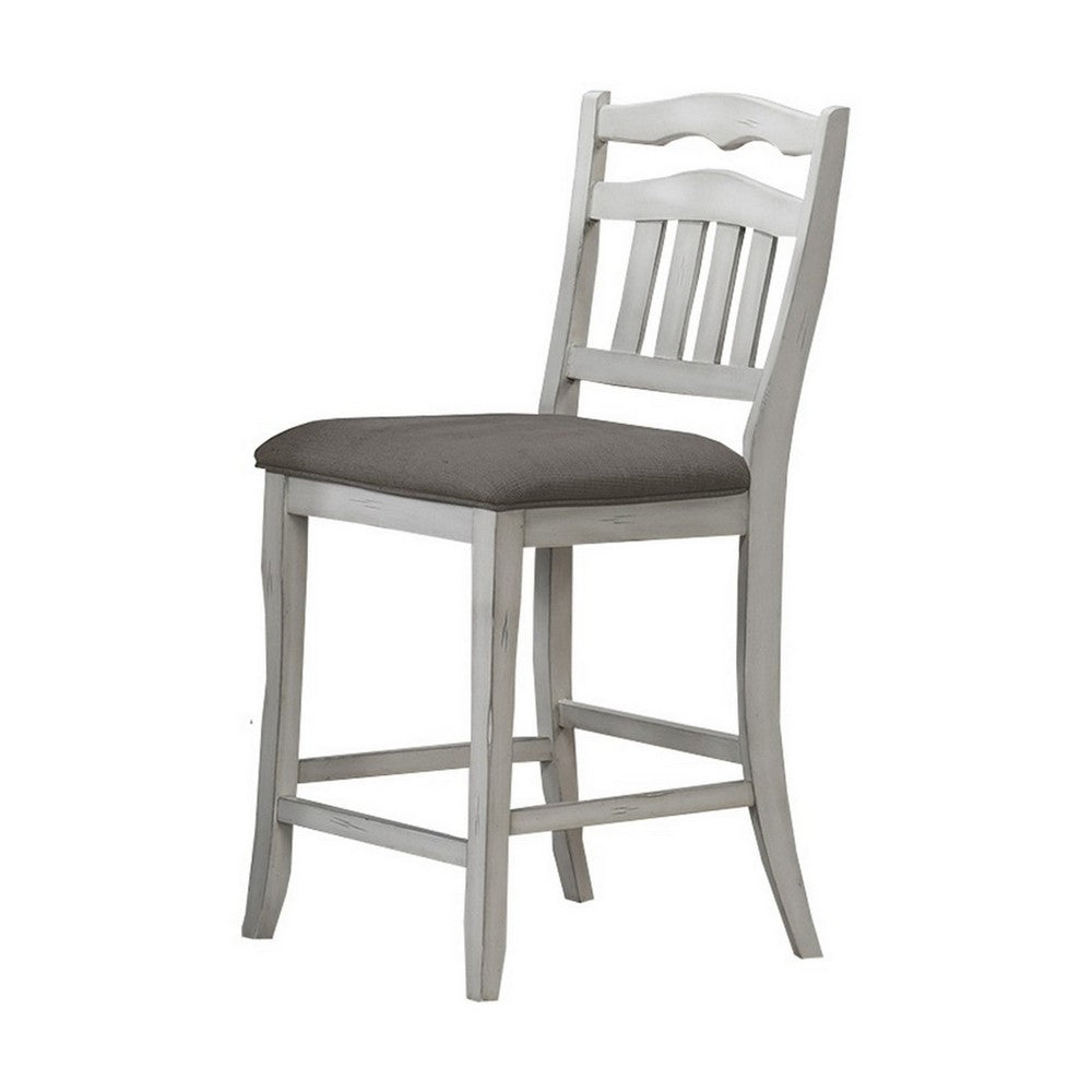 Benjara Zeke Counter Height Chairs, Set of 2, Ladder Back, Classic White Wood, Dark Gray