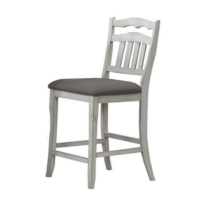 Benjara Zeke Counter Height Chairs, Set of 2, Ladder Back, Classic White Wood, Dark Gray