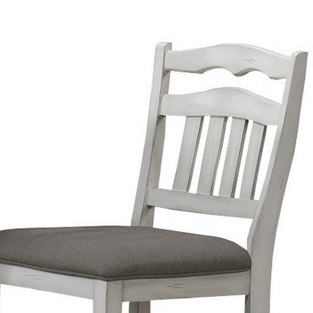 Benjara Zeke Counter Height Chairs, Set of 2, Ladder Back, Classic White Wood, Dark Gray